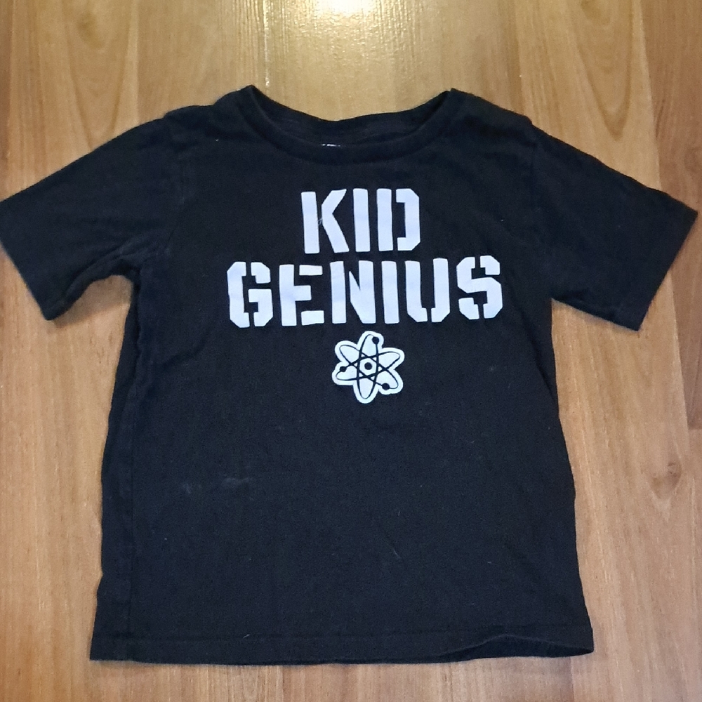 The Children's Place Black Tee with White "KID GENIUS" Graphic